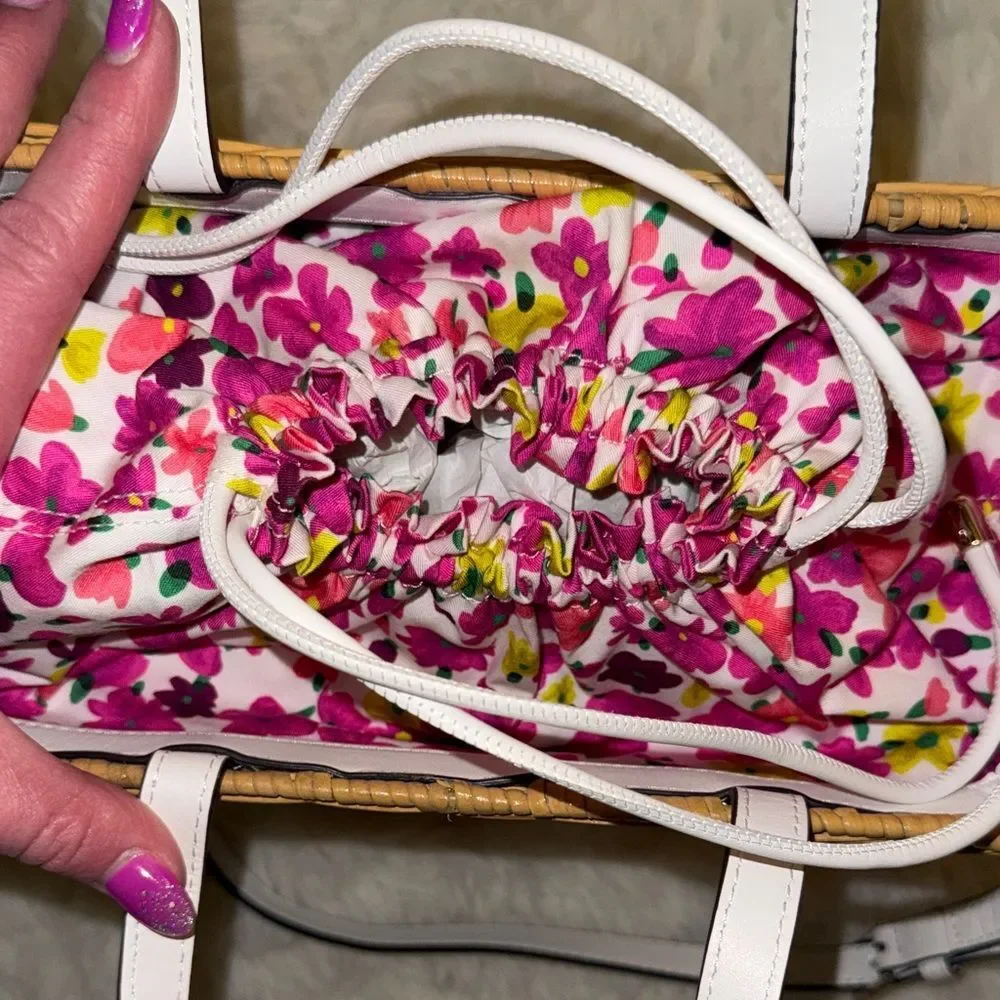 Kate Spade Tan Wicker Tote with White Handles